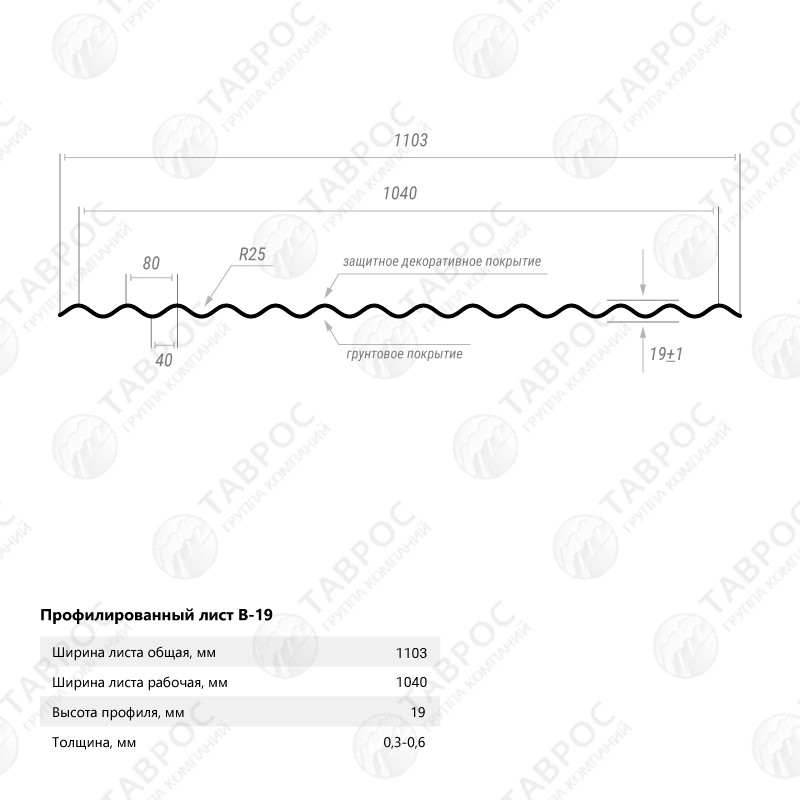 Гофрированный лист В-19 Гладкий полиэстер RAL 7004 (Серый) 2000*1103*0,45 односторонний