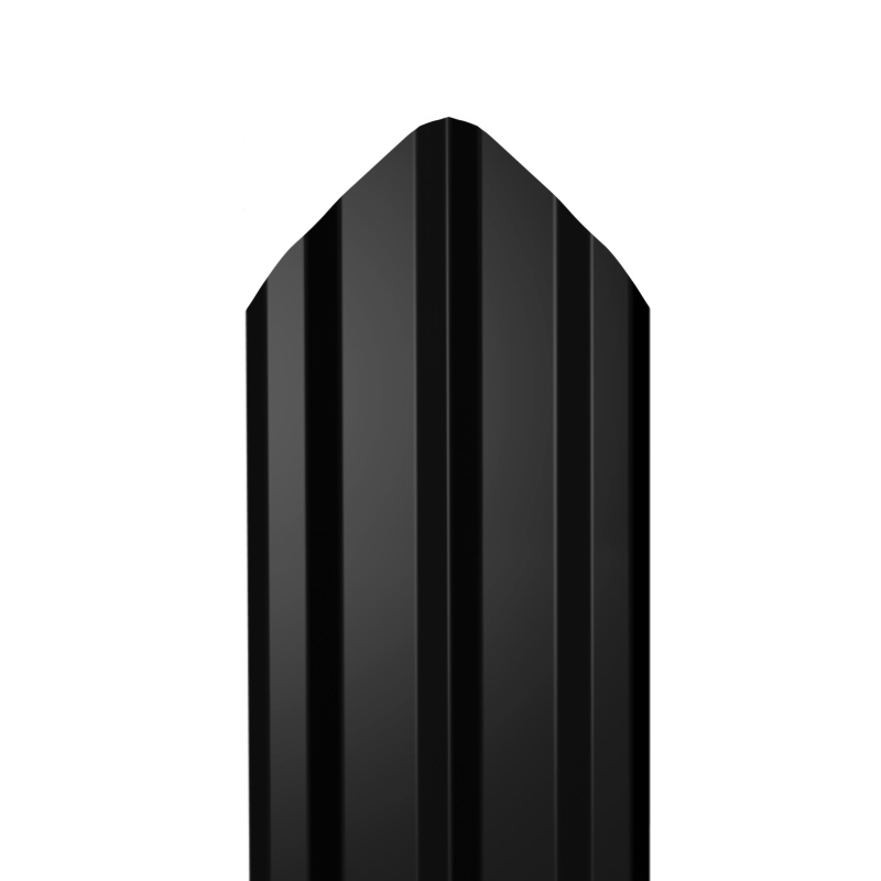 Металлический штакетник Гладкий полиэстер RAL 9005 (Глубокий черный) 3000*100*0,4 односторонний Фигурный